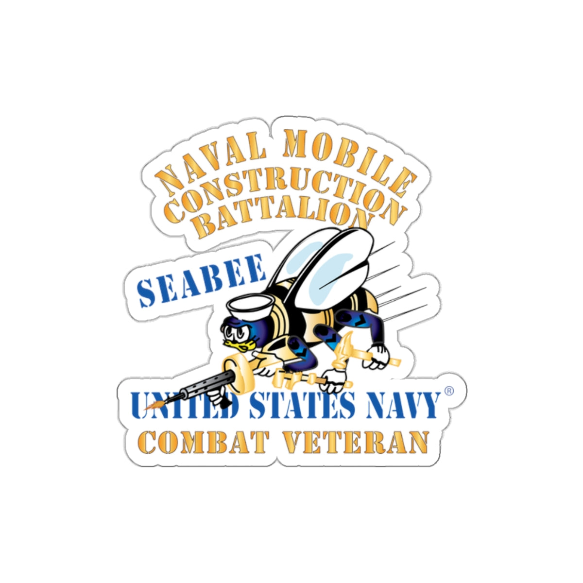 Die-Cut Vinyl Sticker - Navy - Seabee - Combat Veteran
