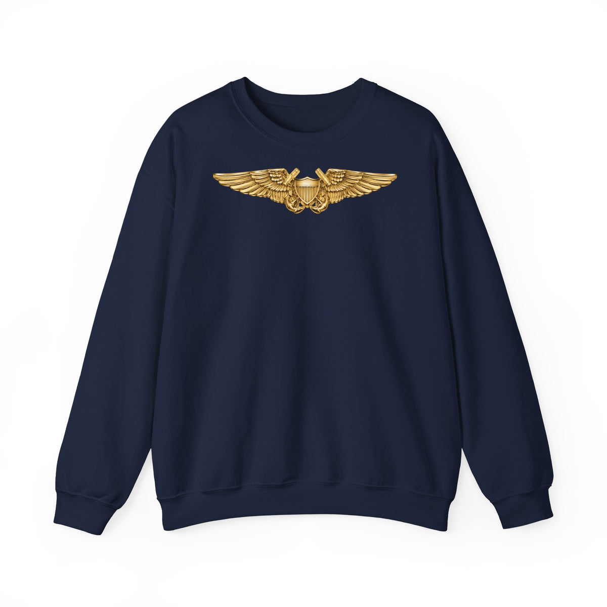 Unisex Heavy Blend™ Crewneck Sweatshirt - Navy - Badge - Naval Flight Officer Wings wo txt - 3D - Enhanced