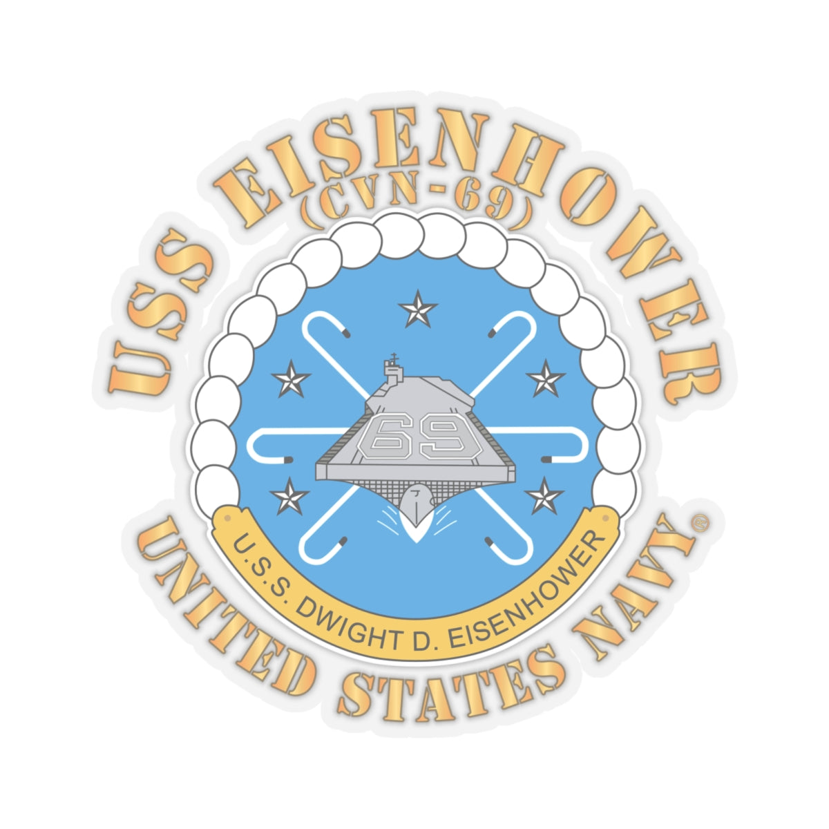 Kiss-Cut Stickers - USS Dwight D. Eisenhower (CVN-69) Crest with Txt