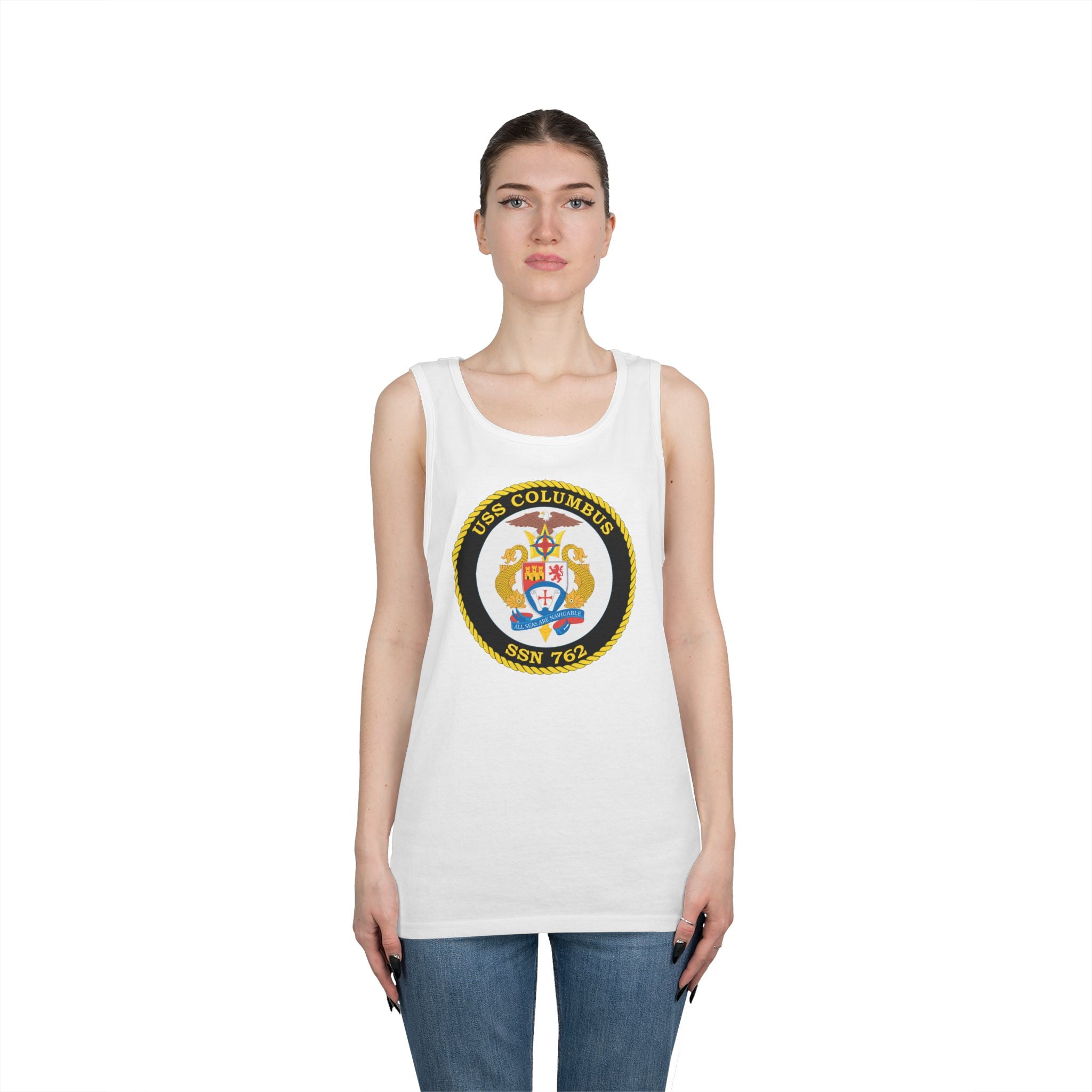 Unisex Heavy Cotton Tank Top - Navy - USS Columbus (SSN-762) wo txt