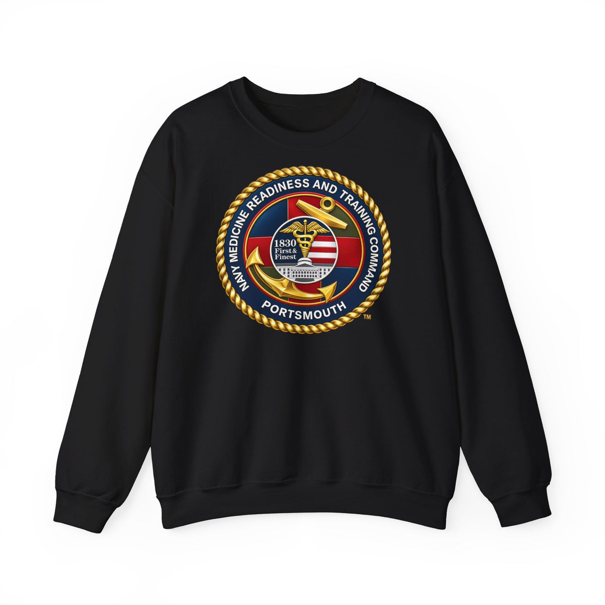 Unisex Heavy Blend™ Crewneck Sweatshirt - Navy - Naval Medical Center Portsmouth wo txt - 3D - Enhanced