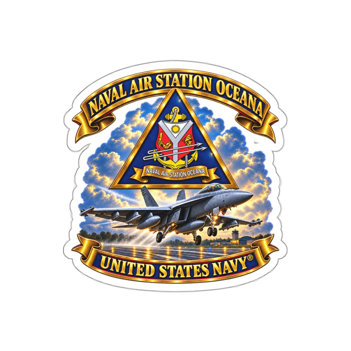 Die-Cut Vinyl Sticker - Navy - Naval Air Station Oceana - Crest with Aircraft - United States Navy - 3D - Enhanced