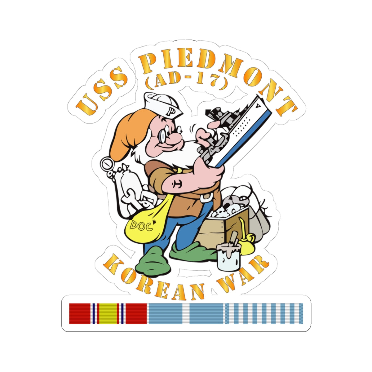 Kiss-Cut Stickers - Navy - USS Piedmont (AD-17) w KOREA SVC - Korean War