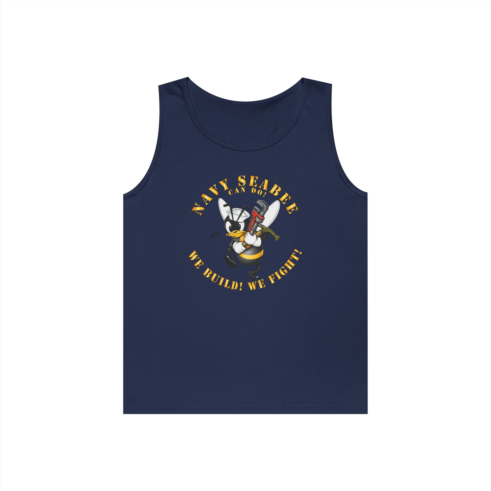 Unisex Heavy Cotton Tank Top - Navy - Navy SeaBee - w Wrench and Hammer X 300
