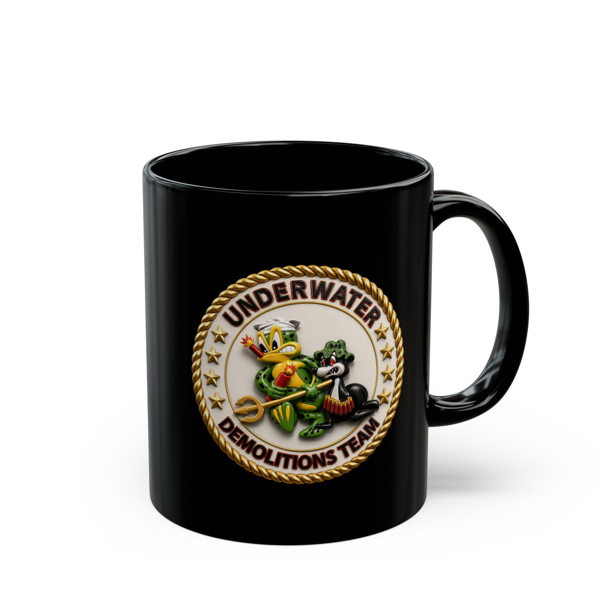 Black Mug (11oz, 15oz) - Navy - SOF - Underwater Demolitions Team - Sammy - Freddie - 3D - Enhanced