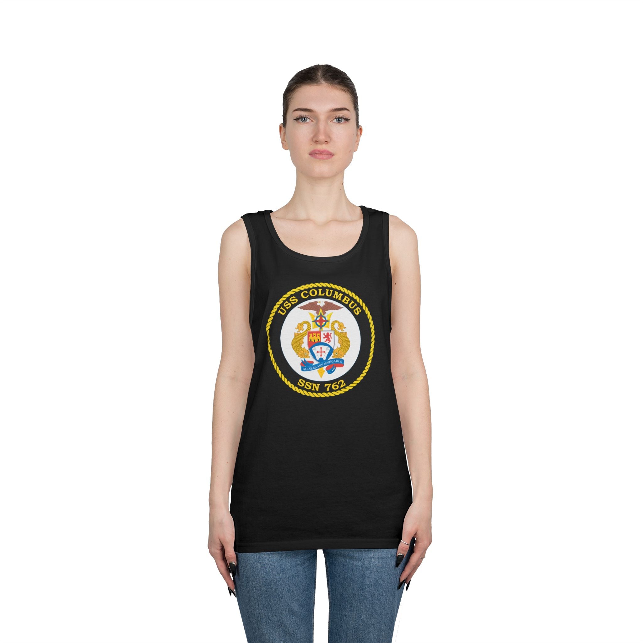 Unisex Heavy Cotton Tank Top - Navy - USS Columbus (SSN-762) wo txt