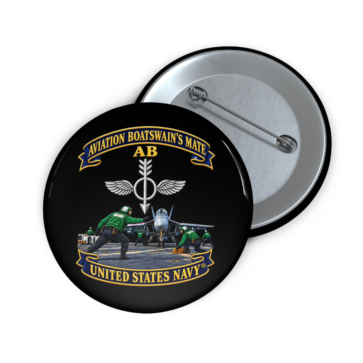 Pin Button - Navy - Aviation Boatswains Mate Br with AC handler Scene - 3D - Enhanced