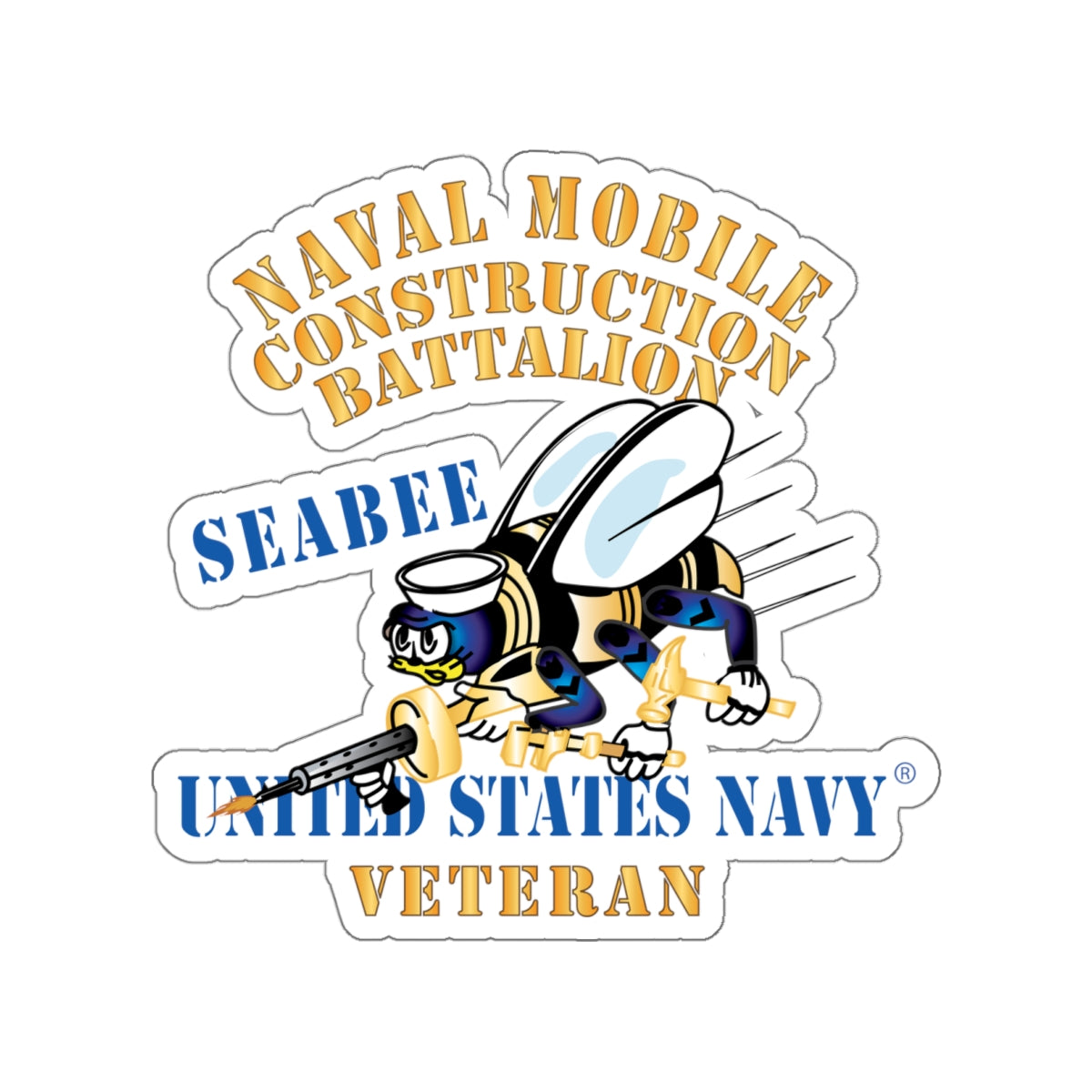 Die-Cut Vinyl Sticker - Navy - Seabee - Veteran