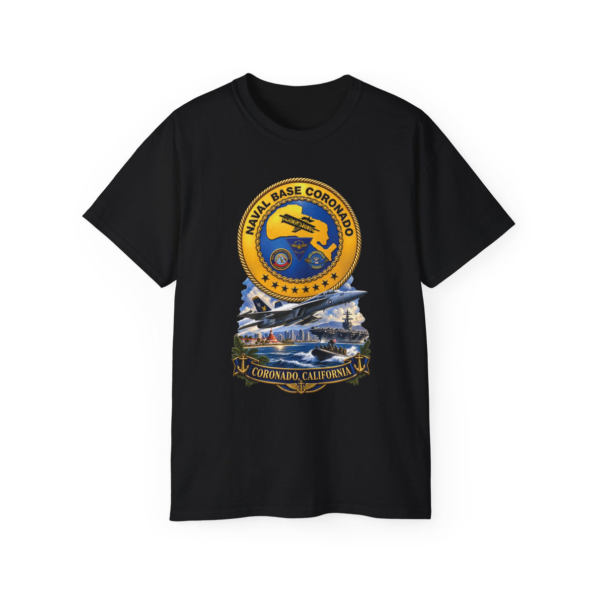 Unisex Ultra Cotton T-Shirt - NAVY - Naval Base Coronado - Crest w Scene - Coronado California - 3D - Enhanced