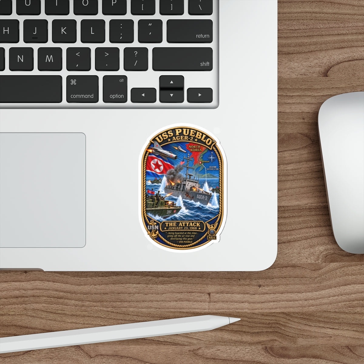 Die-Cut Vinyl Sticker - Navy - USS Pueblo Attack-Defense Commemorative Patch - 3D - Enhanced