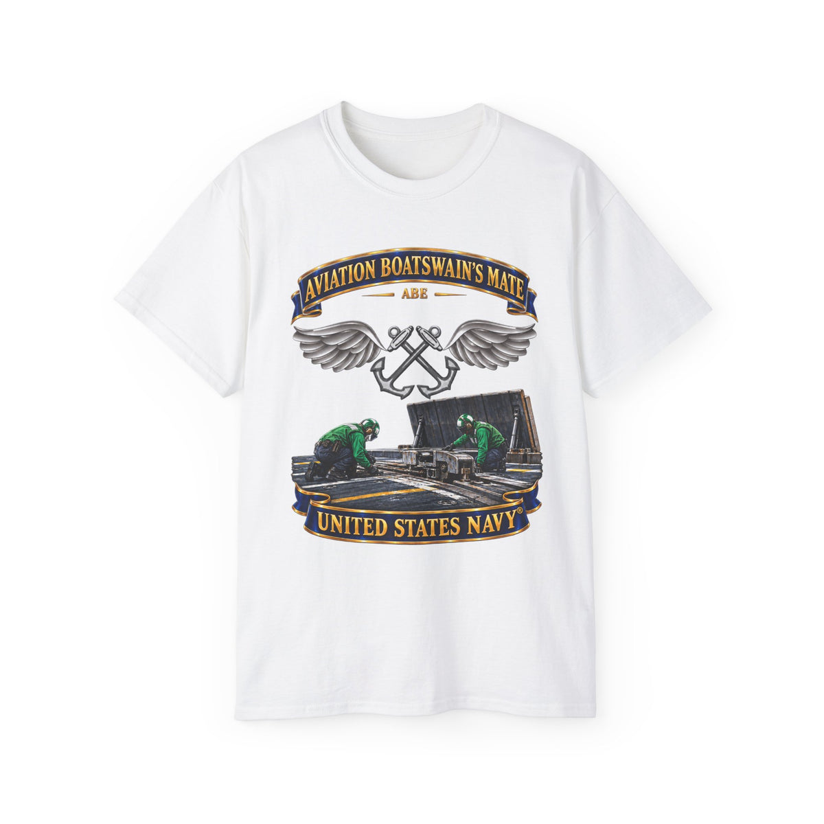 Unisex Ultra Cotton T-Shirt - Navy - Rate - Aviation Boatswain's Mate (ABE) - with Scene - 3D - Enhanced