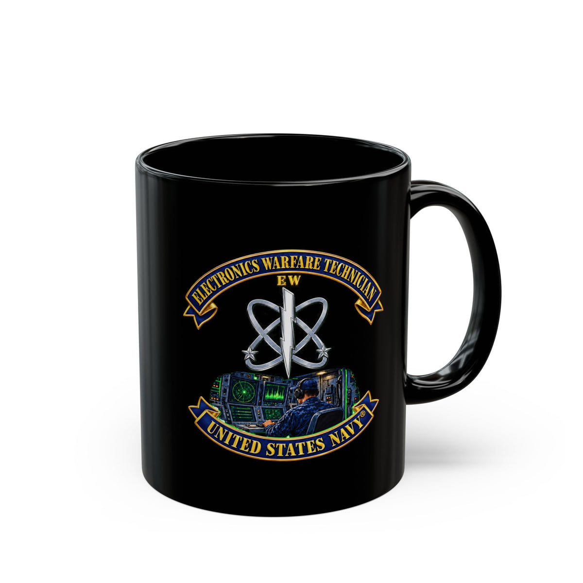 Black Mug (11oz, 15oz) - Navy - Rate - Electronics Warfare Technician with Scene - 3D - Enhanced