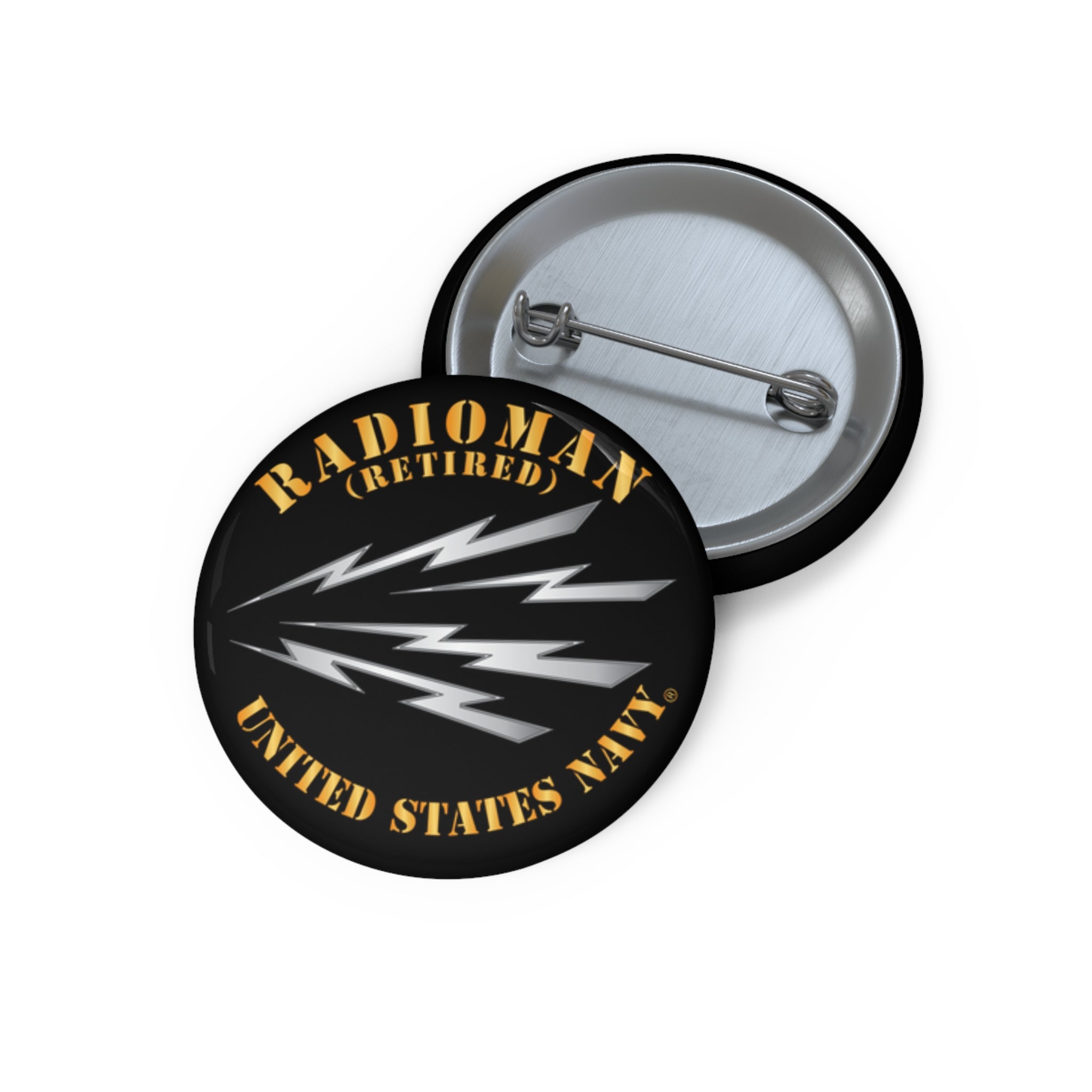 Custom Pin Button - Navy - Rate - Radioman (RM) - Retired
