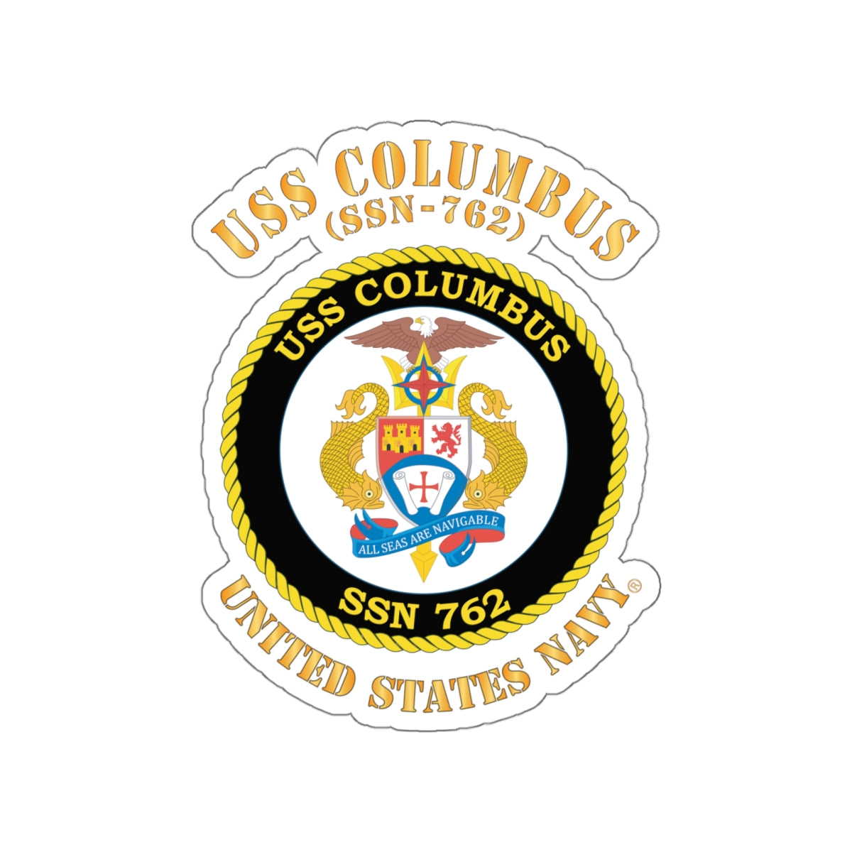 Die-Cut Vinyl Sticker - Navy - USS Columbus (SSN-762)