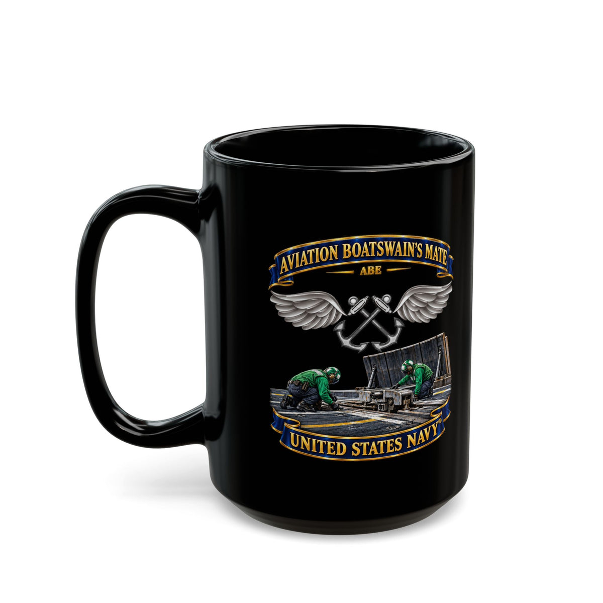 Black Mug (11oz, 15oz) - Navy - Rate - Aviation Boatswain's Mate (ABE) - with Scene - 3D - Enhanced