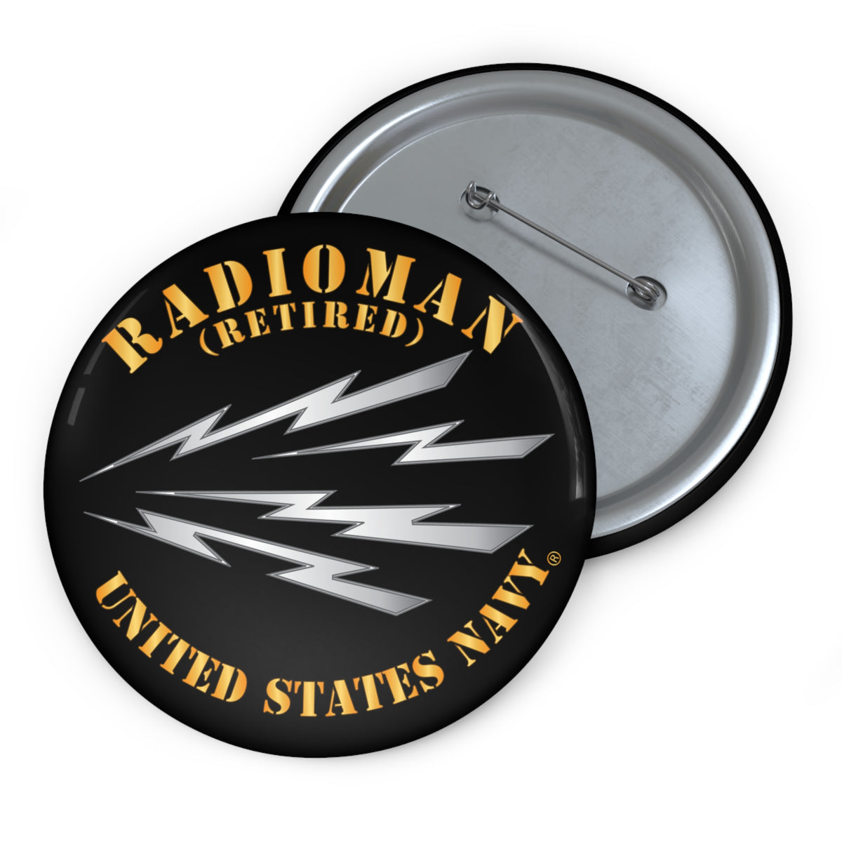 Custom Pin Button - Navy - Rate - Radioman (RM) - Retired