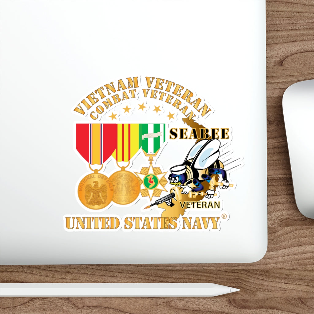 Die-Cut Vinyl Sticker - Navy - Vietnam  Veteran - w Medals - VN - Seabee