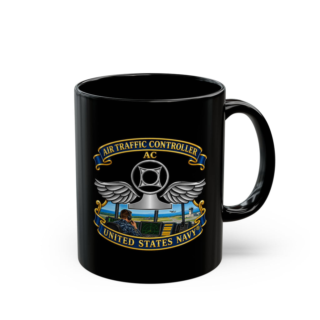 Black Mug (11oz, 15oz) - Navy - Rate - Air Traffic Controller (AC) - with Scene - 3D - Enhanced