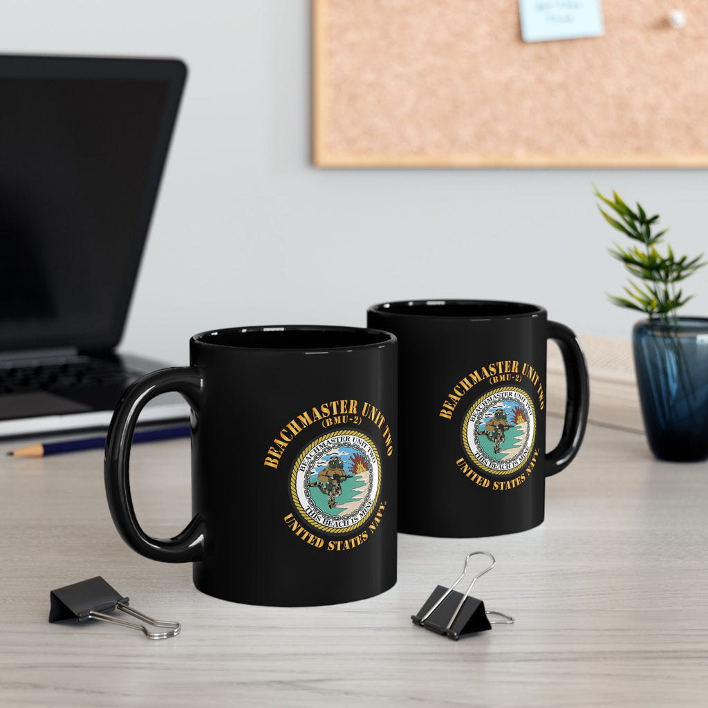 Black Mug (11oz, 15oz) - Navy - Beachmaster Unit Two (BMU-2) X 300
