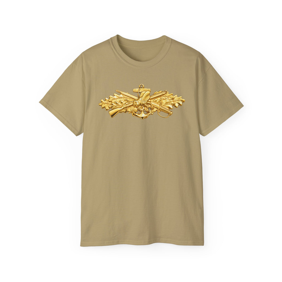 Unisex Ultra Cotton T-Shirt - Navy - Badge - Seabee combat warfare specialist wo txt - Officer - 3D - Enhanced