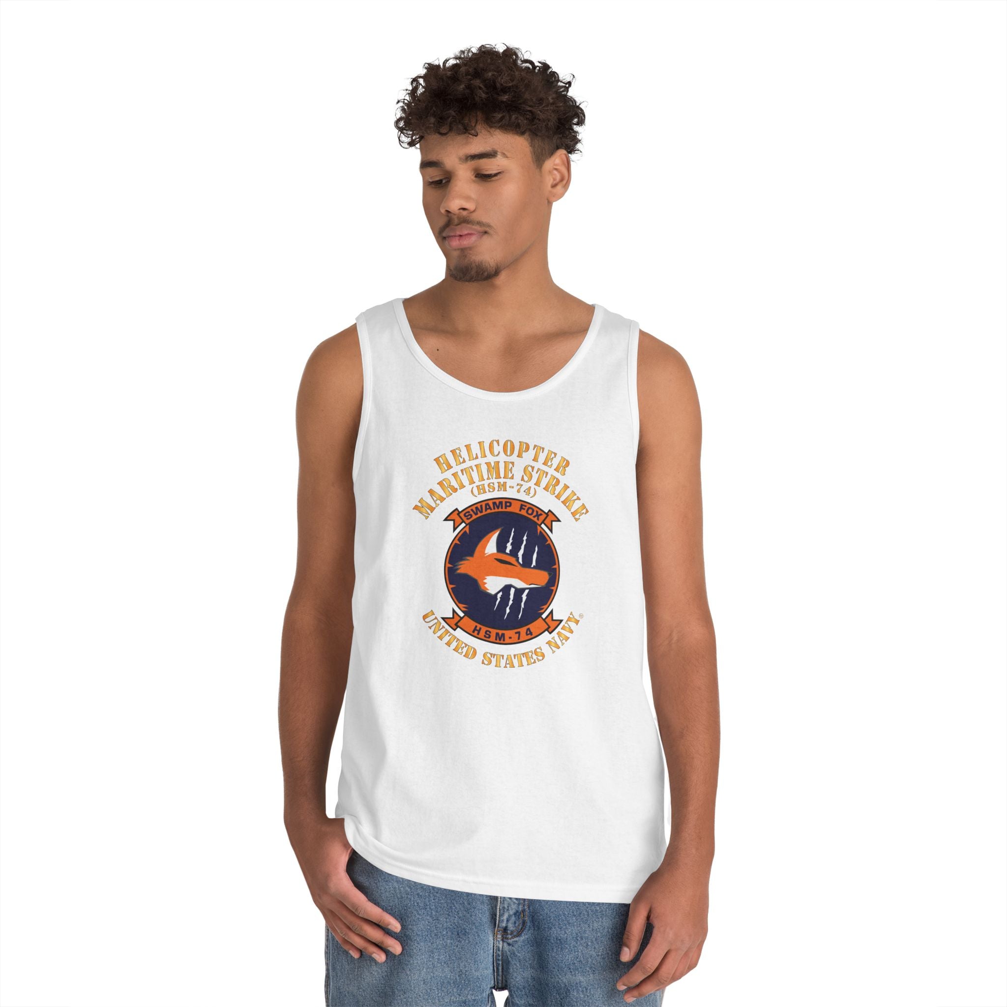 Unisex Heavy Cotton Tank Top - Navy - Helicopter Maritime Strike Seven Four (HSM-74)