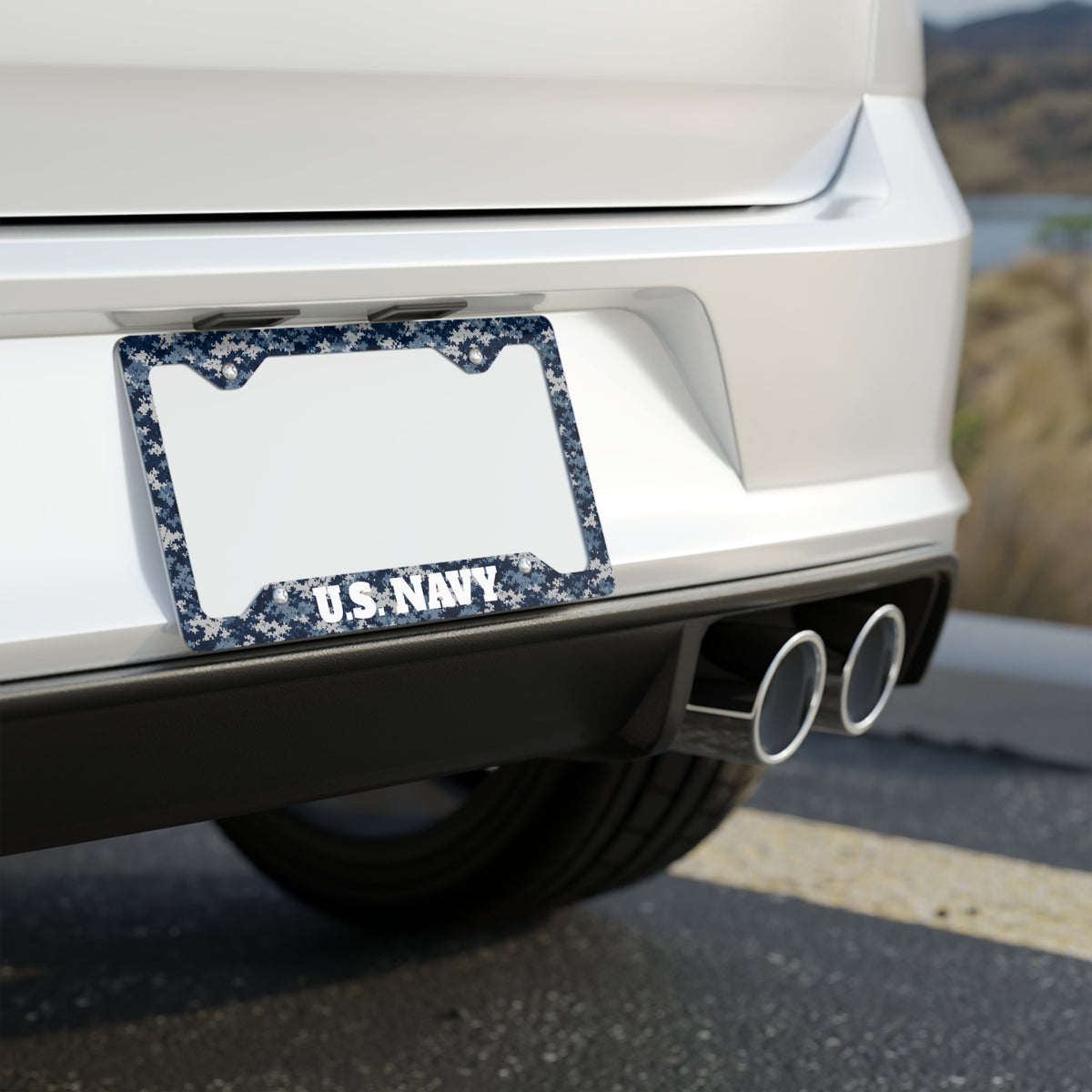 Metal License Plate Frame – US Navy Blue Floral Camo Car Accessory