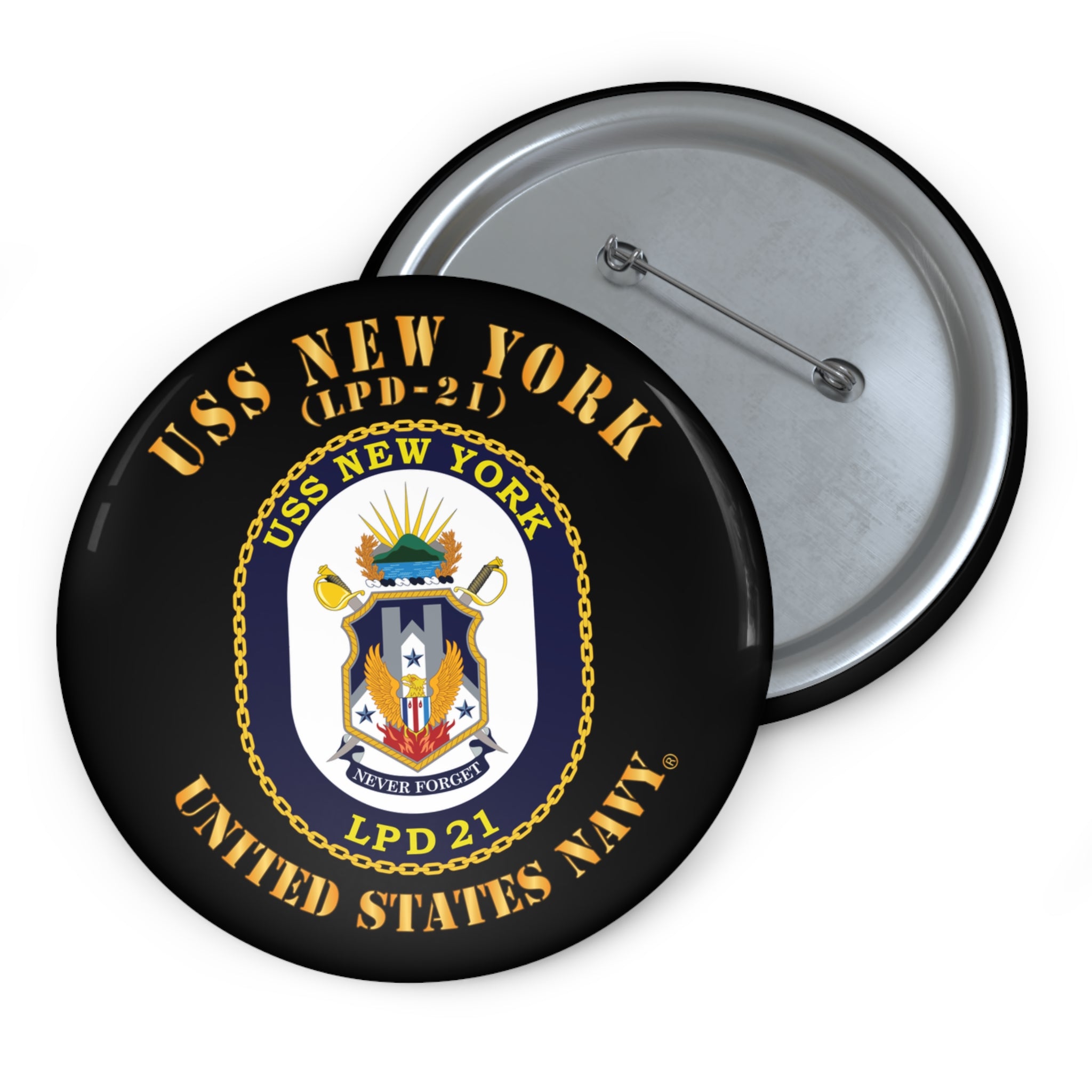 Custom Pin Button - Navy - USS New York (LPD-21) X 300