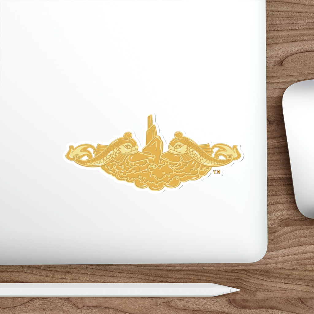 Die-Cut Vinyl Sticker - Navy - Submarine Badge - Gold wo Txt