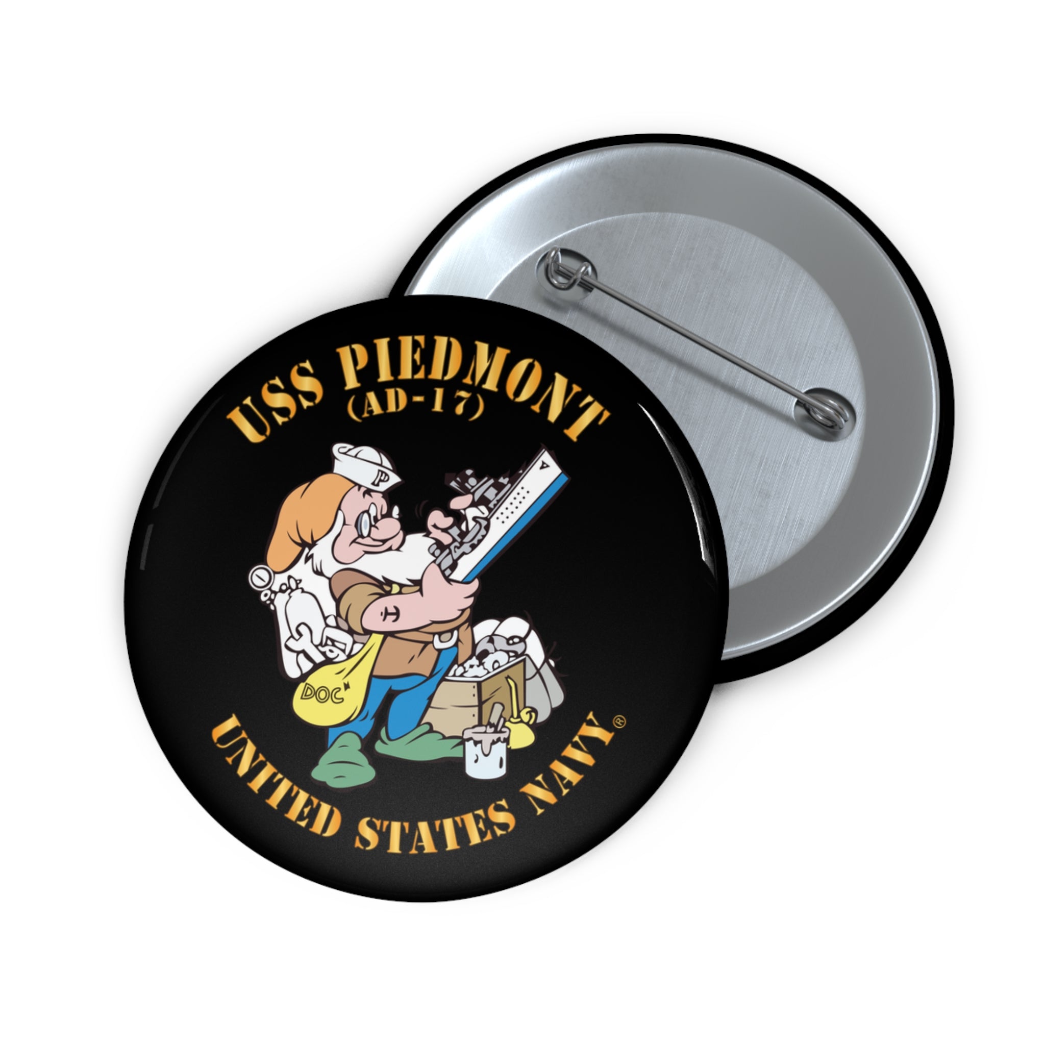 Custom Pin Button - Navy - USS Piedmont (AD-17)