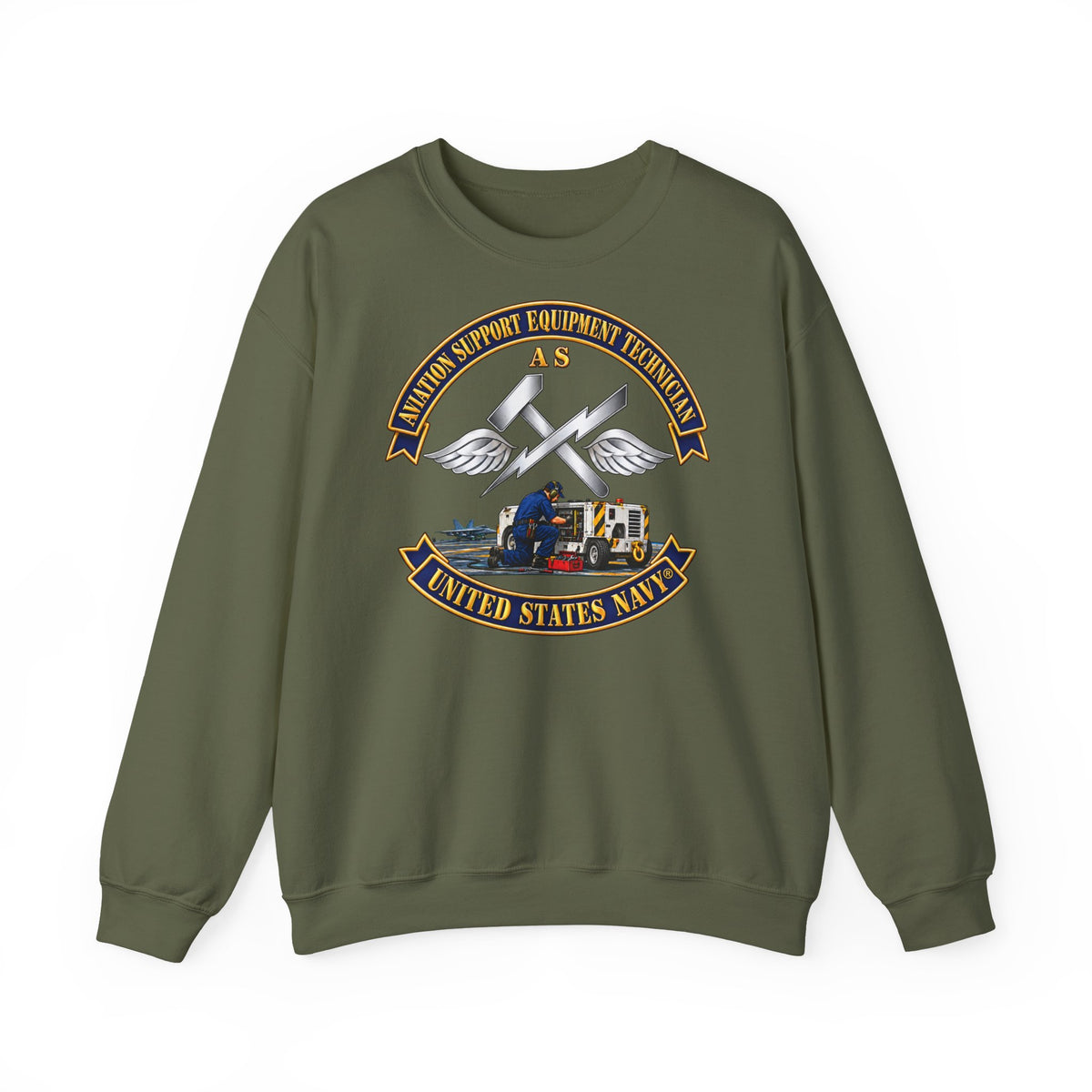 Unisex Heavy Blend™ Crewneck Sweatshirt -  Navy - Rate - Aviation Support Equipment Technician (AS) with Scene - 3D - Enhanced