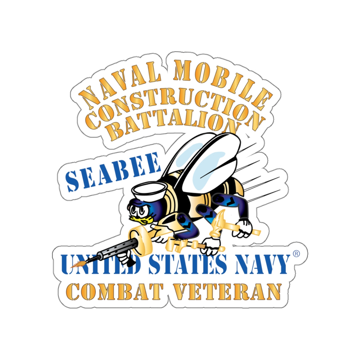 Die-Cut Vinyl Sticker - Navy - Seabee - Combat Veteran
