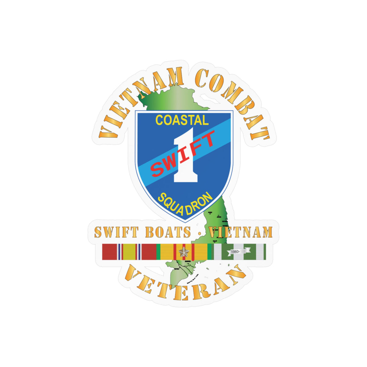 Kiss-Cut Vinyl Decal - Coastal Squadron One (Blue) - SSI -Swift Boats - Vietnam w VN SVC X 300