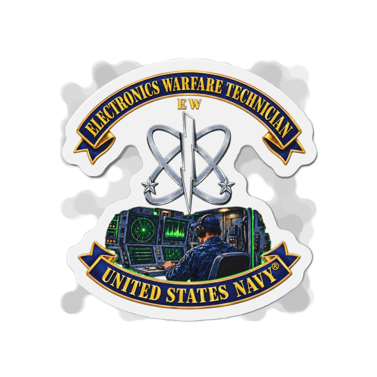 Die-Cut Magnet - Navy - Rate - Electronics Warfare Technician with Scene - 3D - Enhanced
