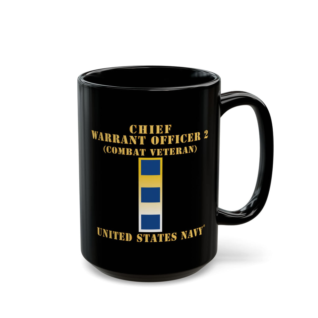 Black Mug (11oz, 15oz) - Navy - Chief Warrant Officer 2 - CW02 - Combat Veteran