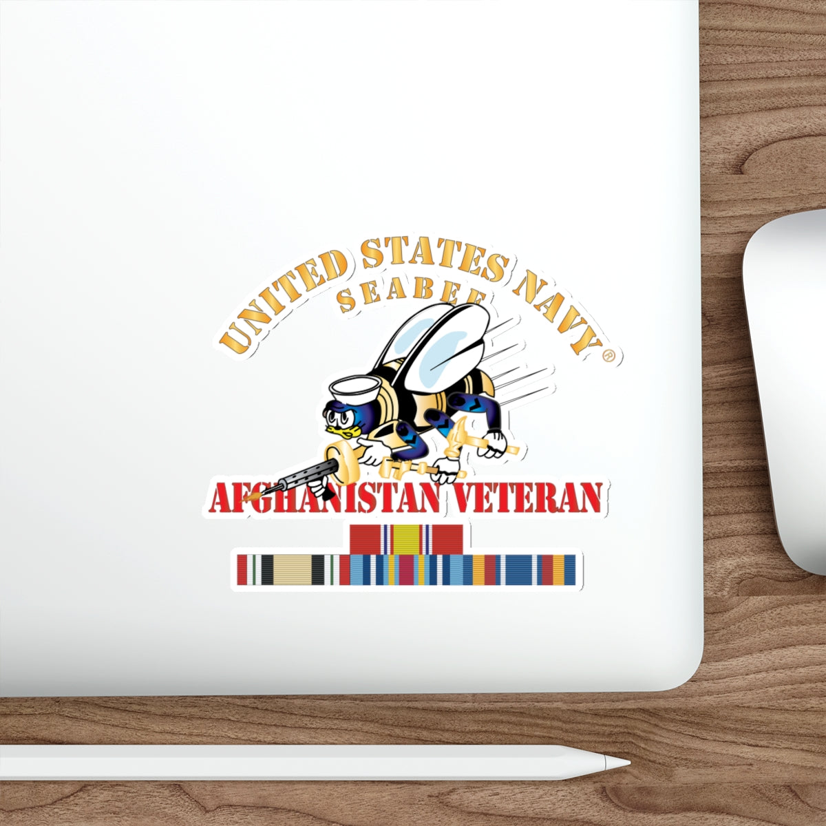 Die-Cut Vinyl Sticker - Navy - Seabee - Afghanistan Veteran