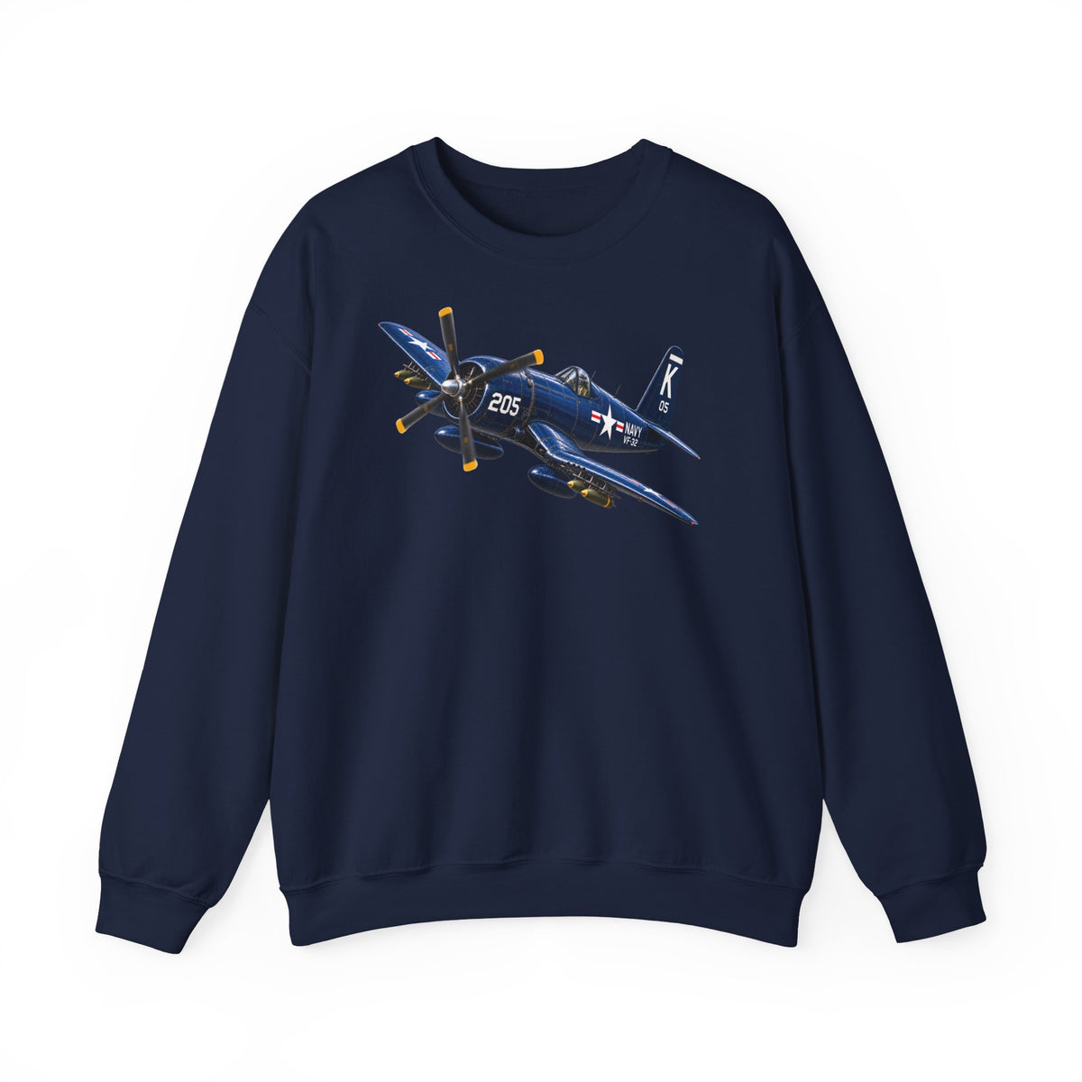 Unisex Heavy Blend™ Crewneck Sweatshirt - NAVY - F4U-4 Corsair 205 (VF-32) - 3D - Enhanced