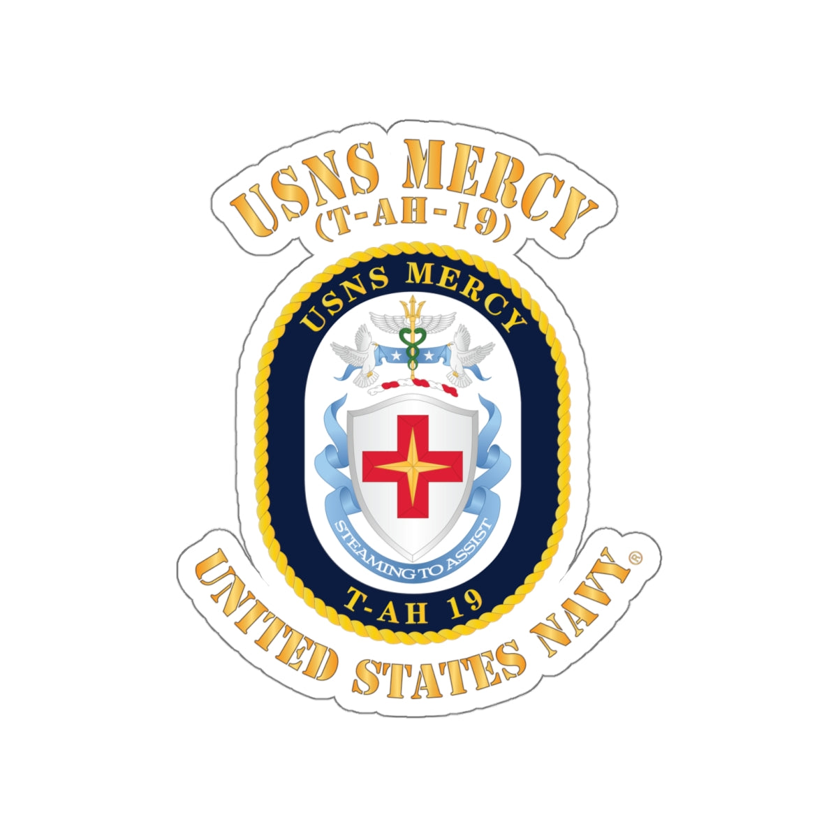 Die-Cut Vinyl Sticker - Navy - USNS Mercy (T-AH-19)