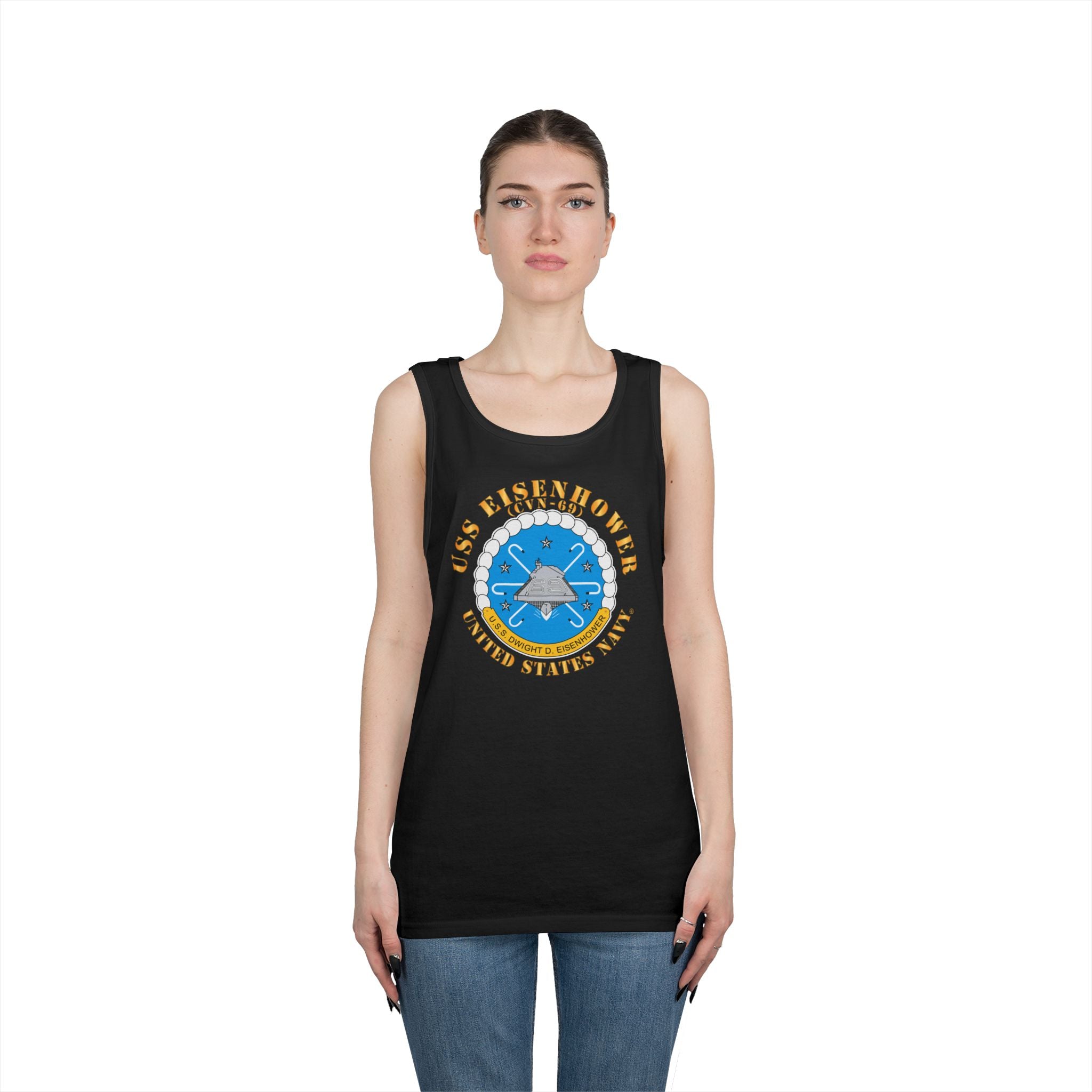Unisex Heavy Cotton Tank Top - USS Dwight D. Eisenhower (CVN-69) Crest with Txt