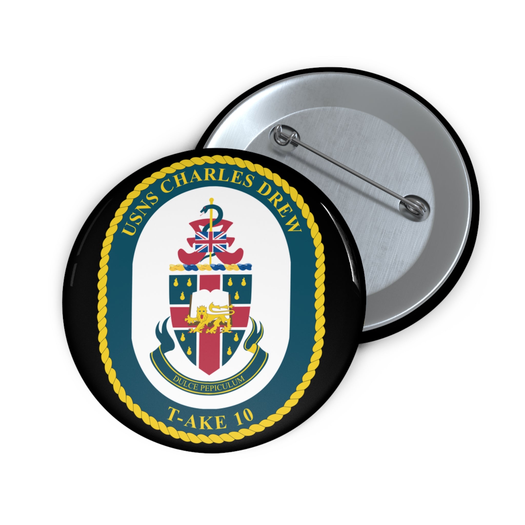 Custom Pin Button - Navy - USNS Charles Drew (T-AKE 10) wo txt