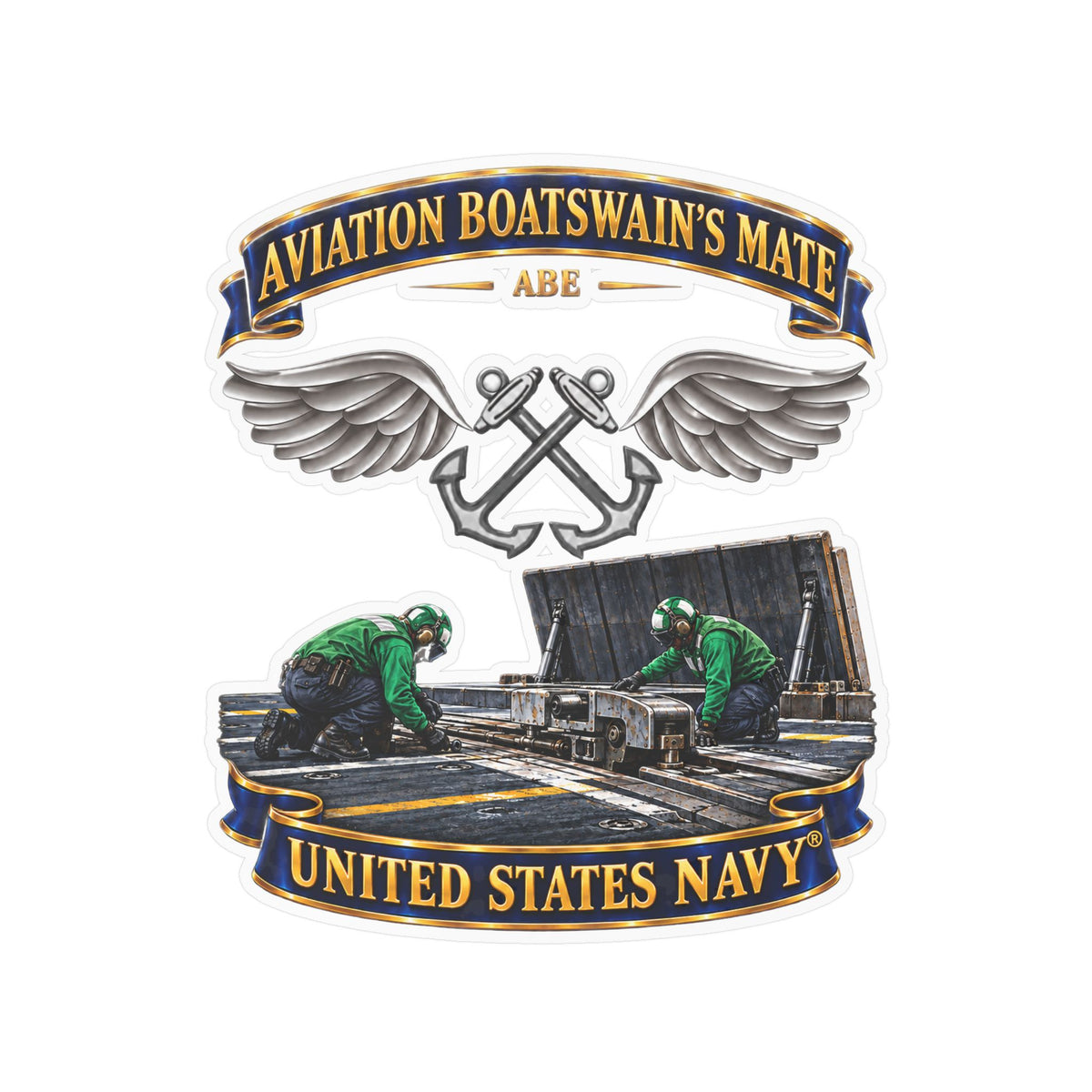 Kiss-Cut Vinyl Decal - Navy - Rate - Aviation Boatswain's Mate (ABE) - with Scene - 3D - Enhanced