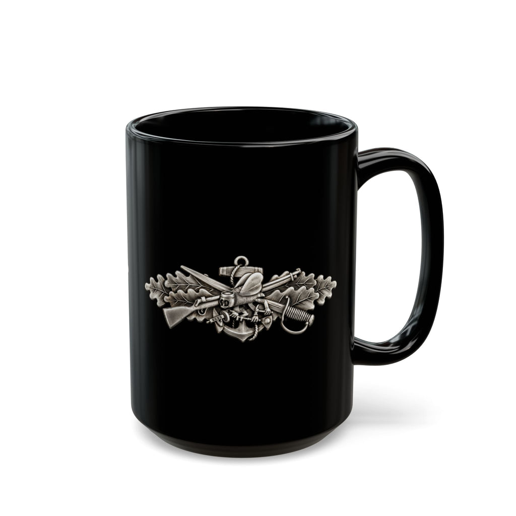 Black Mug (11oz, 15oz) - Navy - Badge - Seabee combat warfare specialist wo txt - Enlisted - 3D - Enhanced