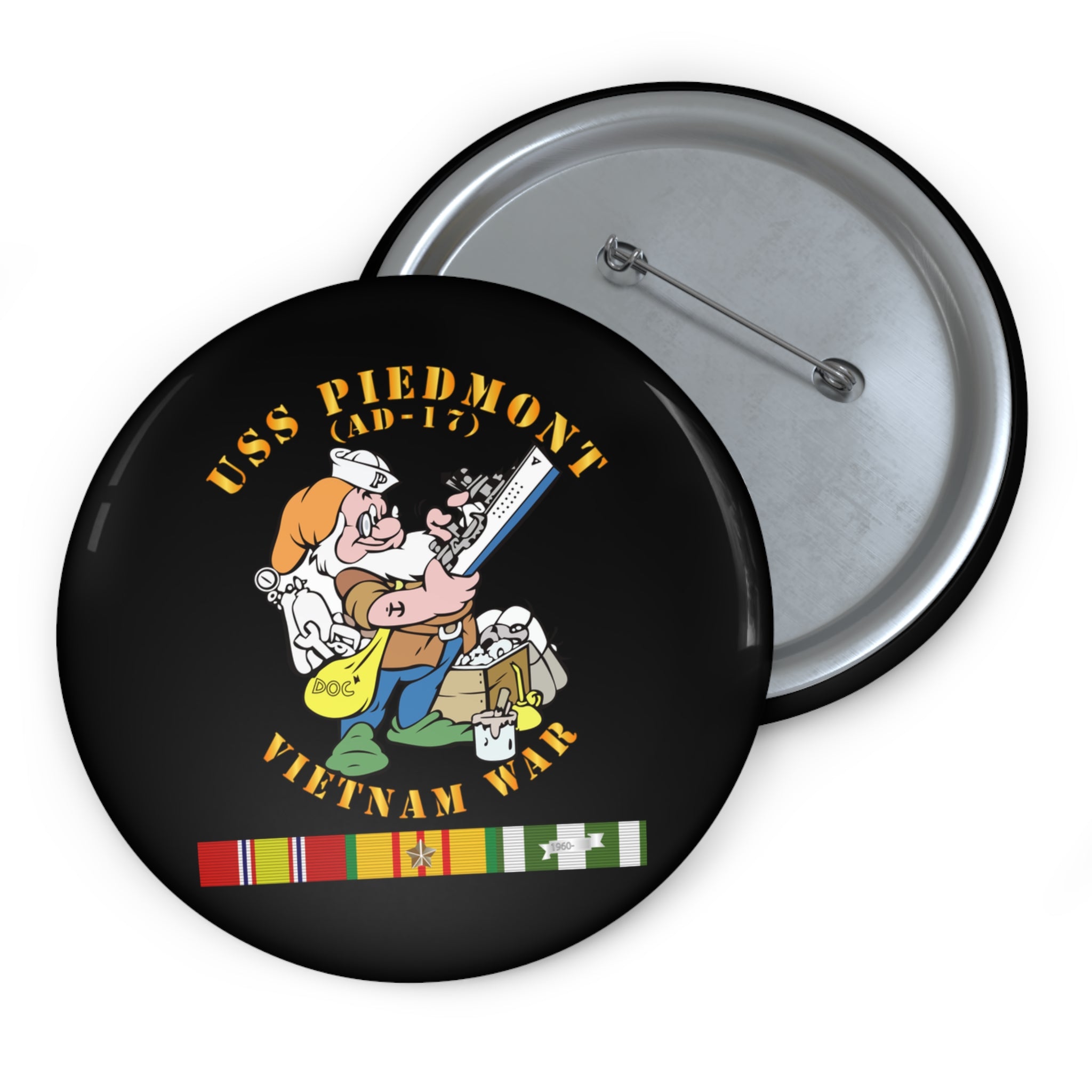 Custom Pin Button - Navy - USS Piedmont (AD-17) w VN SVC - Vietnam War