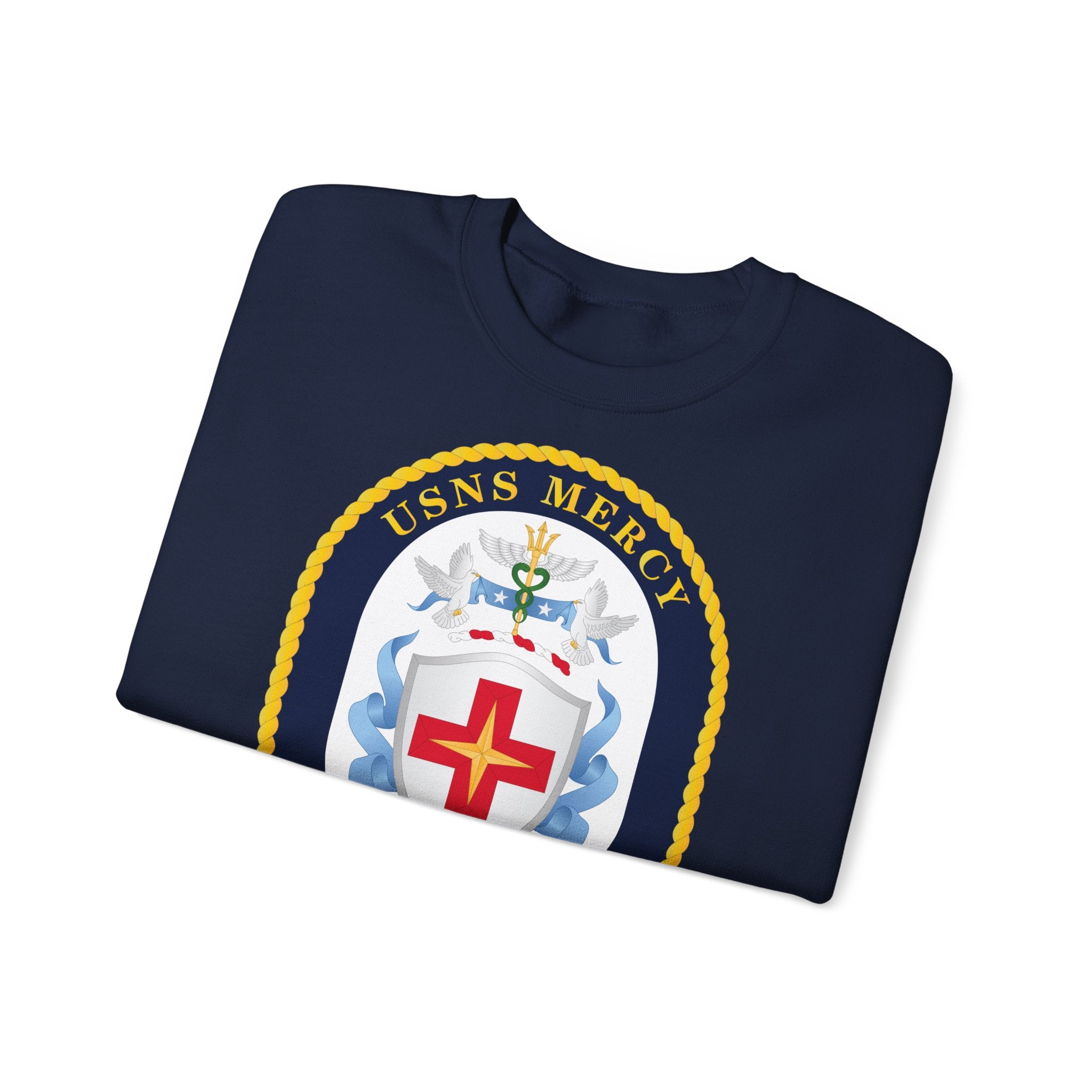 Unisex Heavy Blend™ Crewneck Sweatshirt - Navy - USNS Mercy (T-AH-19) - Crest wo Txt