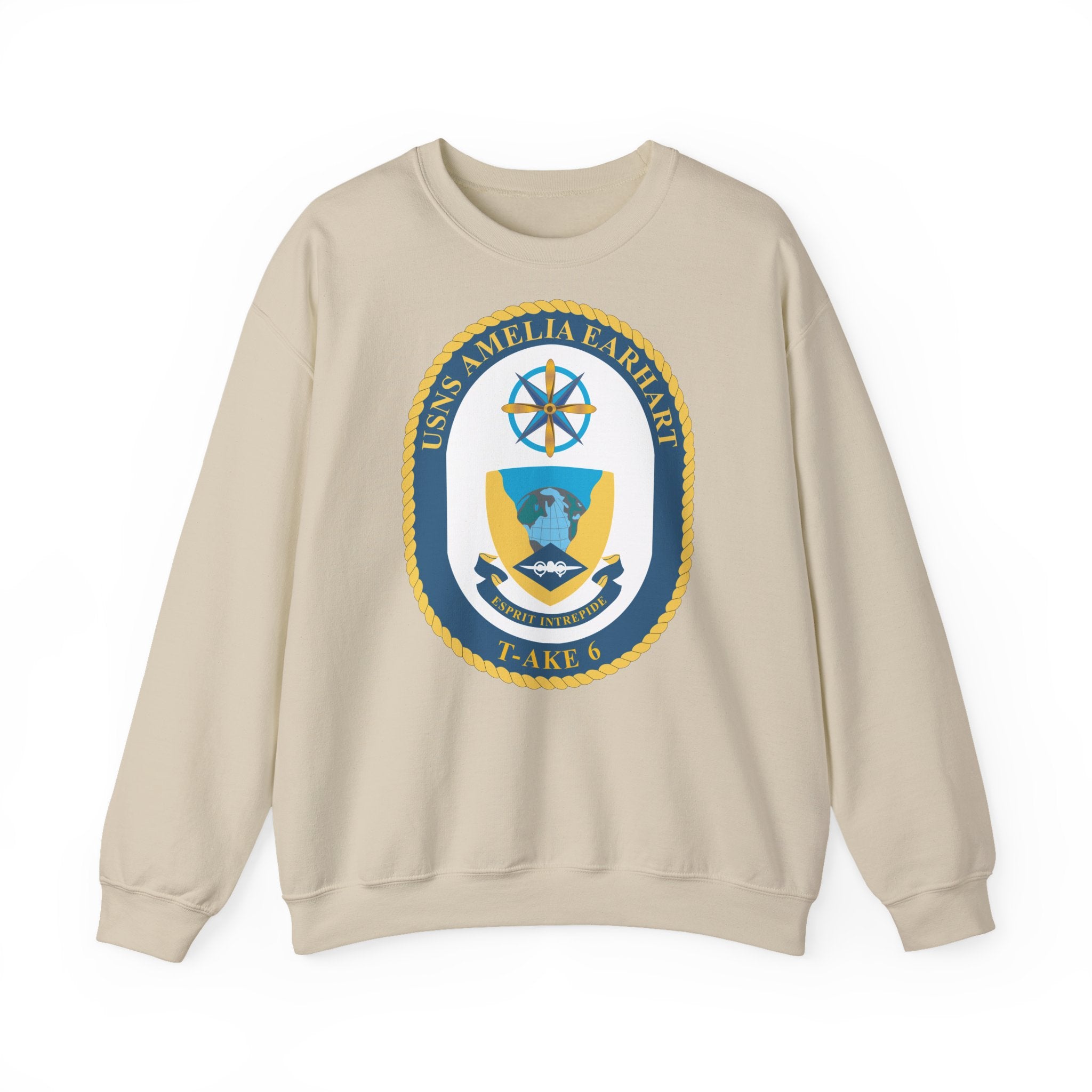 Unisex Heavy Blend™ Crewneck Sweatshirt - Navy - USNS Amelia Earhart (T-AKE 6) wo txt