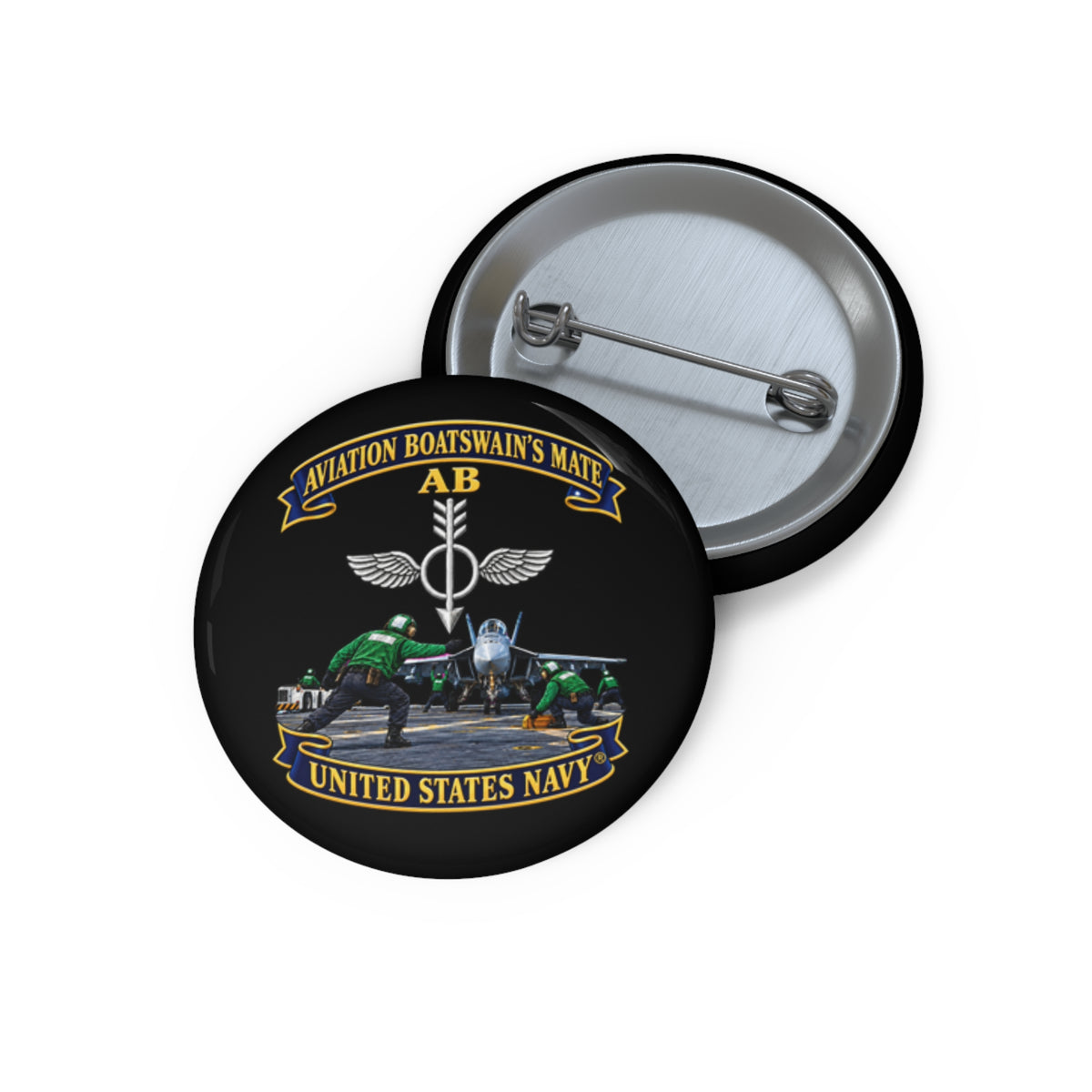 Pin Button - Navy - Aviation Boatswains Mate Br with AC handler Scene - 3D - Enhanced