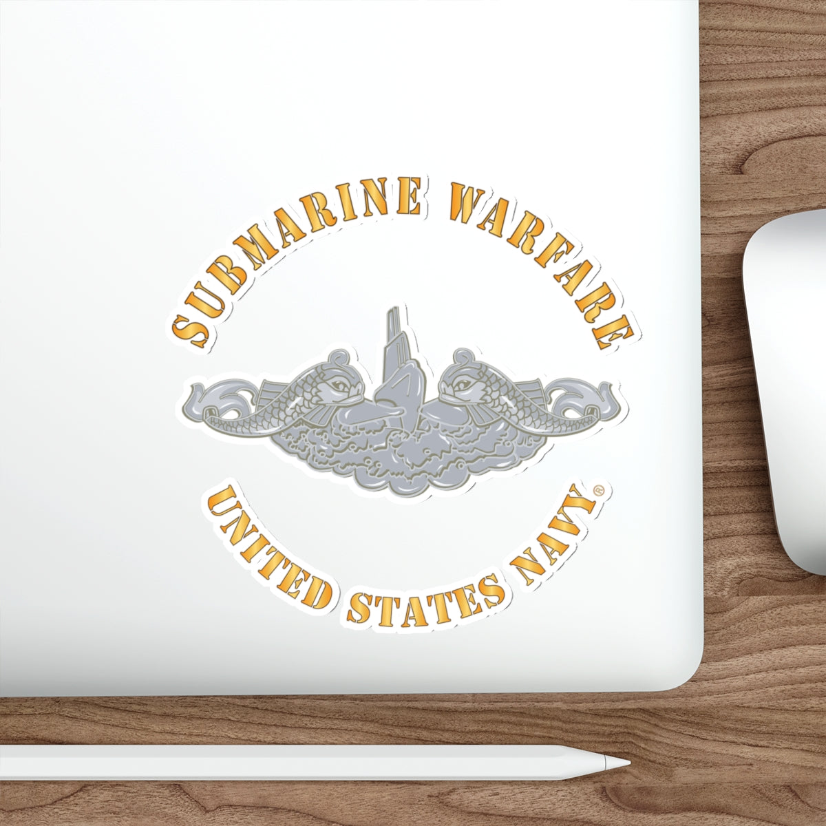 Die-Cut Vinyl Sticker - Navy - Submarine Badge - Silver