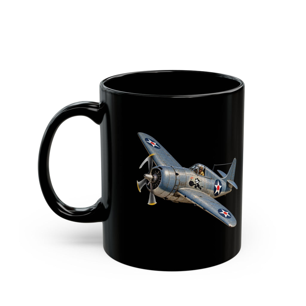 Black Mug (11oz, 15oz) - NAVY - VF - 3 - Wildcat w FELIX WWI Insignia - 3D - Enhanced