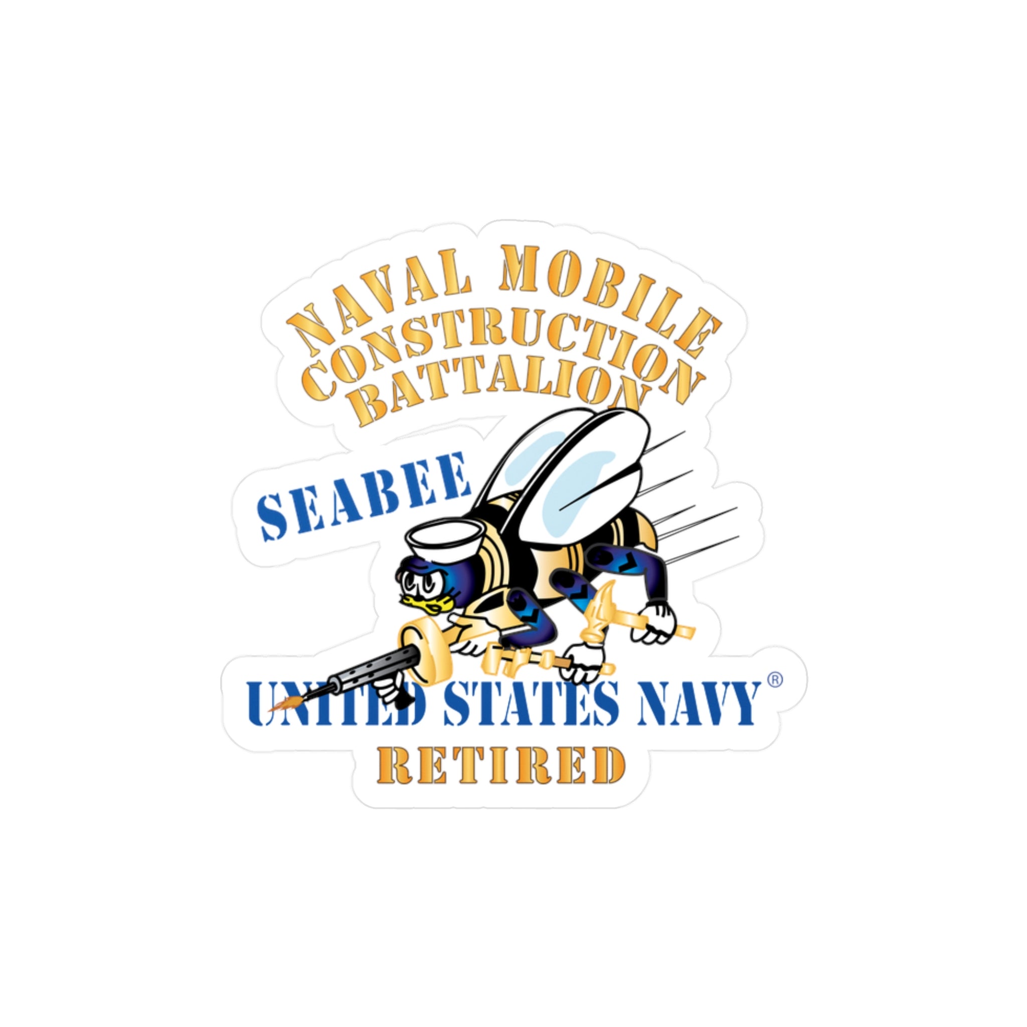 Kiss-Cut Vinyl Decal - Navy - Seabee - Retired