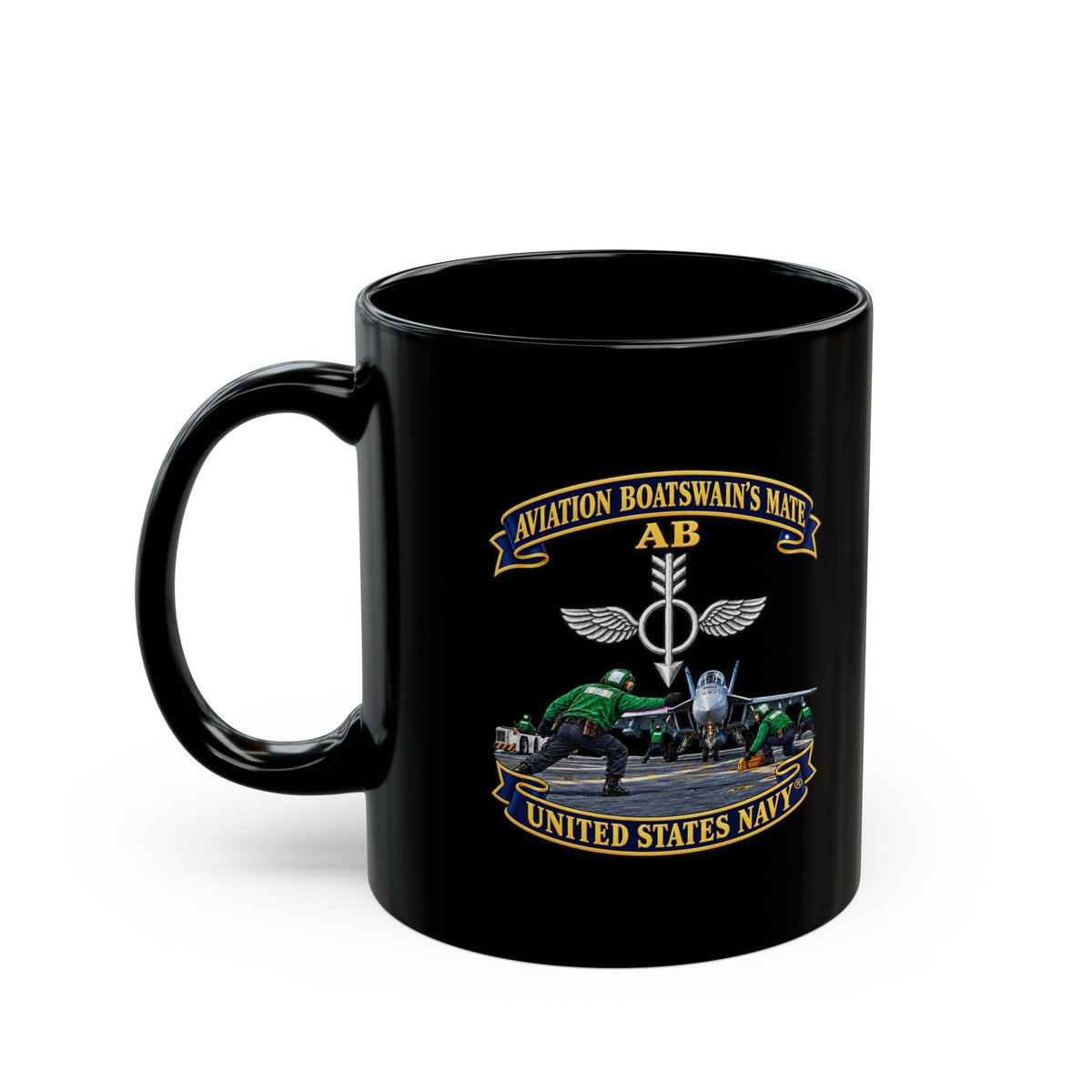 Black Mug (11oz, 15oz) - Navy - Aviation Boatswains Mate Br with AC handler Scene - 3D - Enhanced
