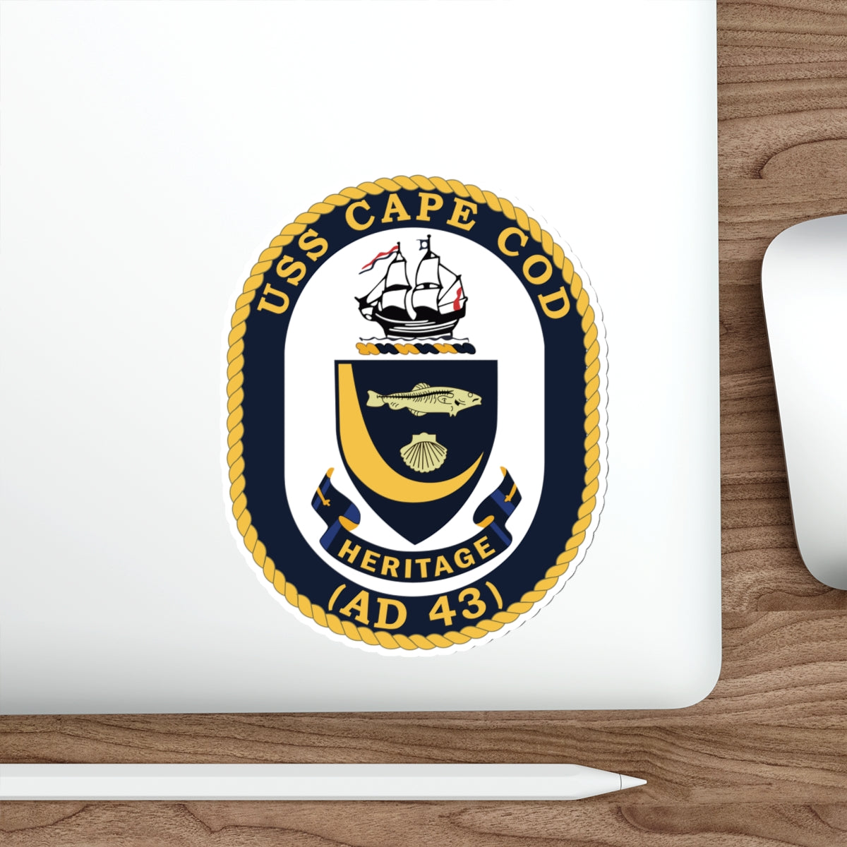Die-Cut Vinyl Sticker - Navy - USS Cape Cod (AD 43) wo txt X 300